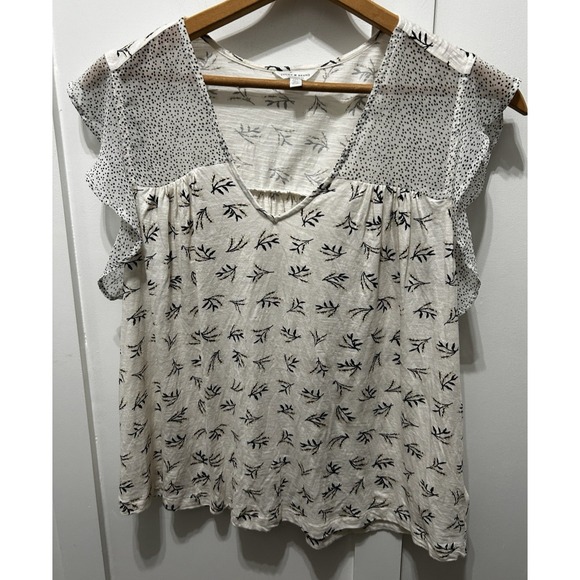 Lucky Brand Tops - Lucky Brand Short Sleeve Ivory Floral Shirt Business casual career breathable LG